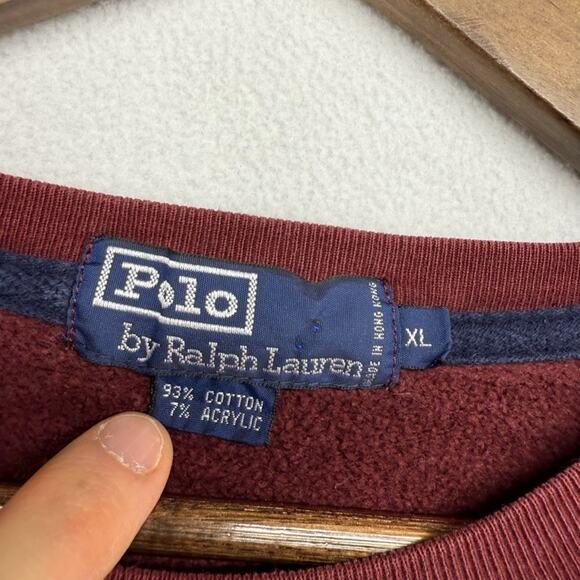 Vintage Ralph Lauren Sweatshirt men's large Red maroon Crewneck Pony Embroidered - Picture 9 of 11